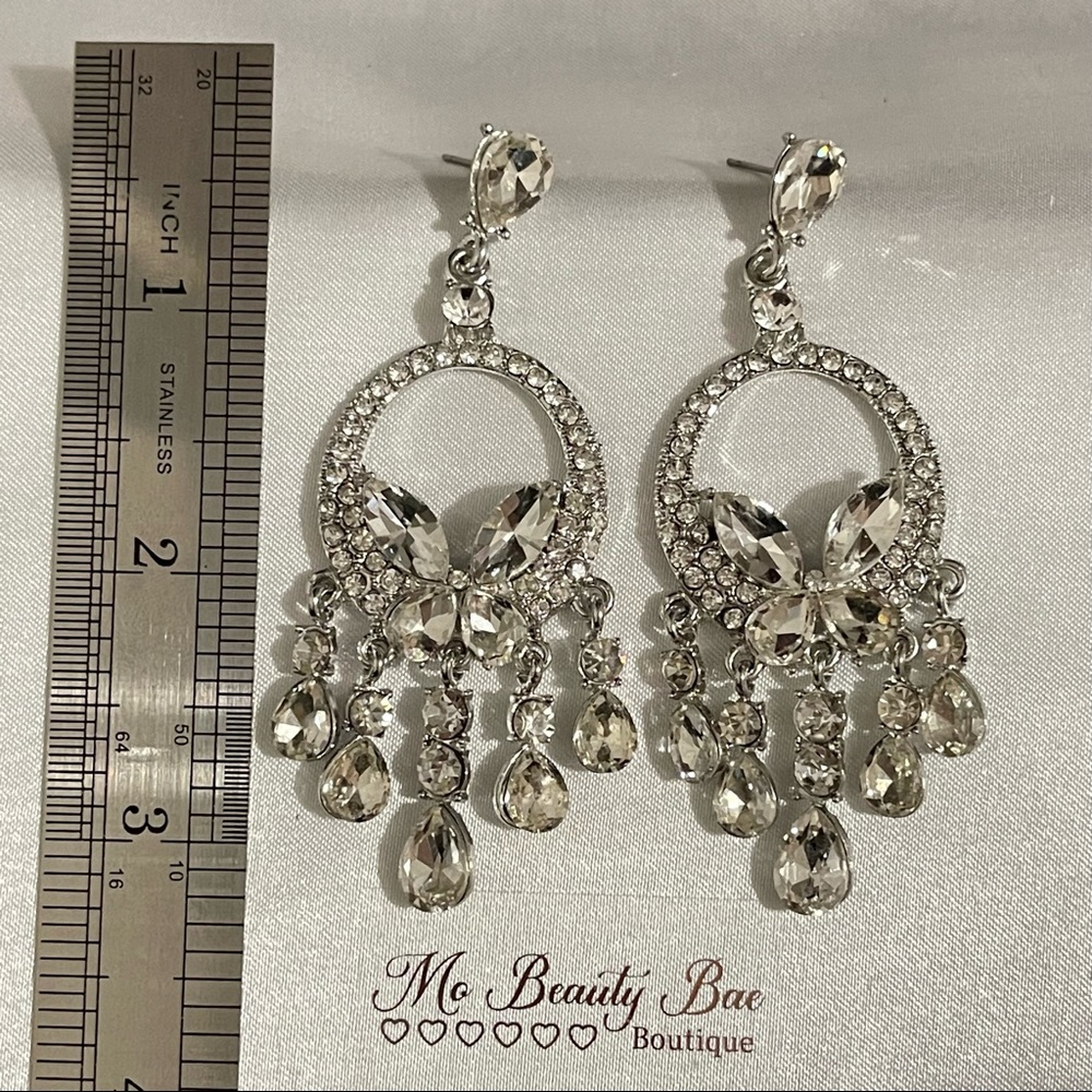 Silver Butterfly Crystal Earrings - Picture 3 of 6